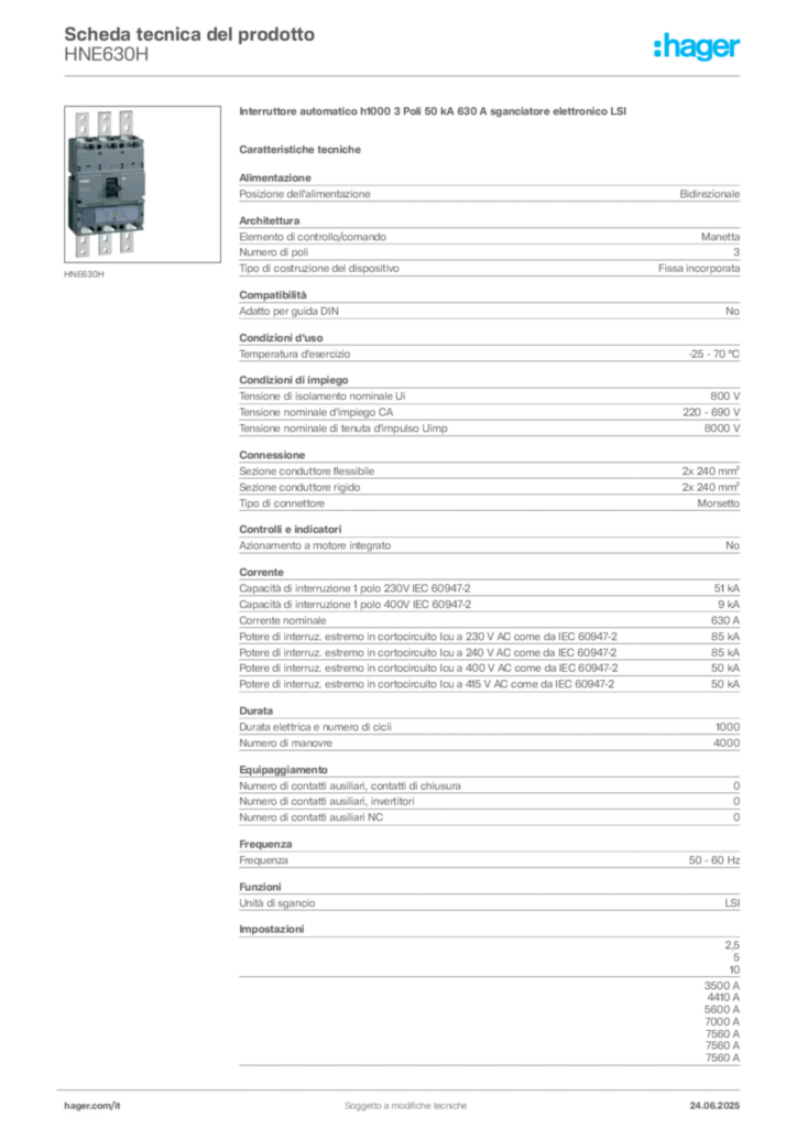 Immagine Hager Scheda tecnica del prodotto HNE630H | Hager Italia