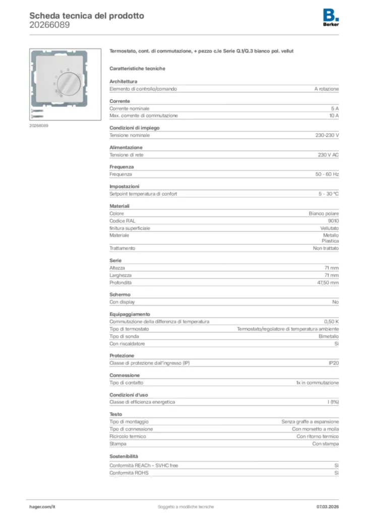 Immagine Berker Scheda tecnica del prodotto 20266089 | Hager Italia