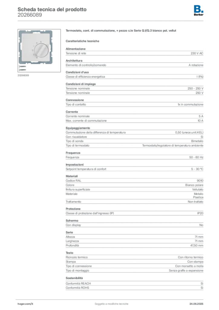 Immagine Berker Scheda tecnica del prodotto 20266089 | Hager Italia