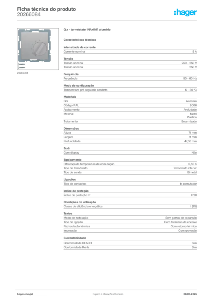 Imagem Hager Ficha técnica do produto 20266084 | Hager Portugal