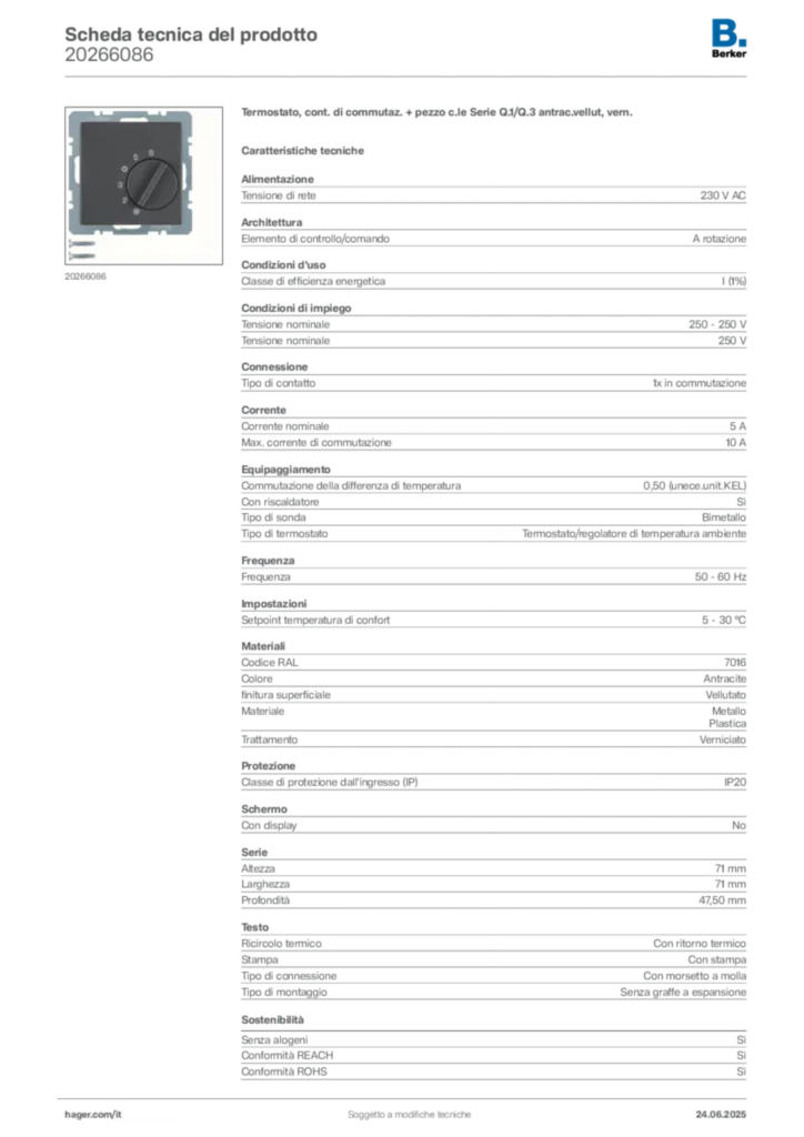 Immagine Berker Scheda tecnica del prodotto 20266086 | Hager Italia
