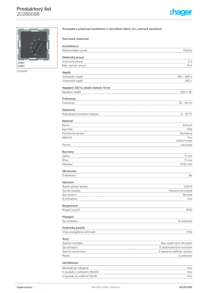 Obrázek Hager Produktový list 20266086 | Hager