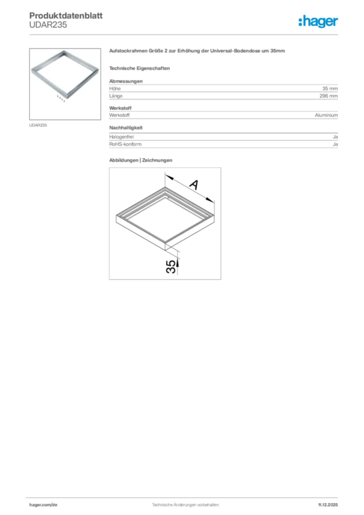 Bild Hager Produktdatenblatt UDAR235 | Hager Deutschland
