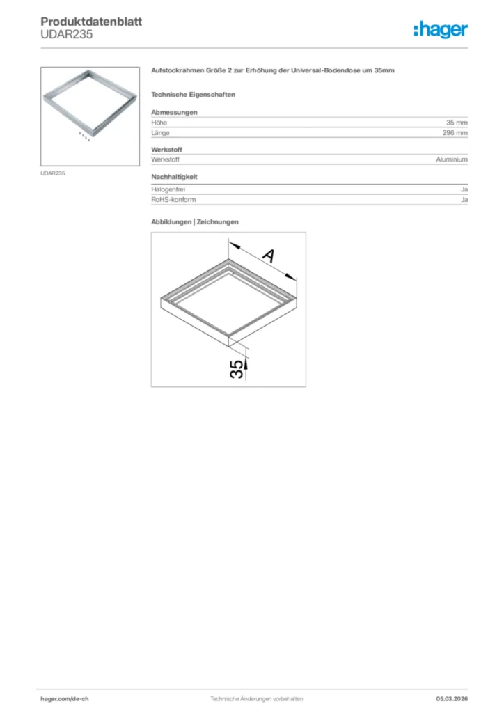 Bild Hager Produktdatenblatt UDAR235 | Hager Schweiz
