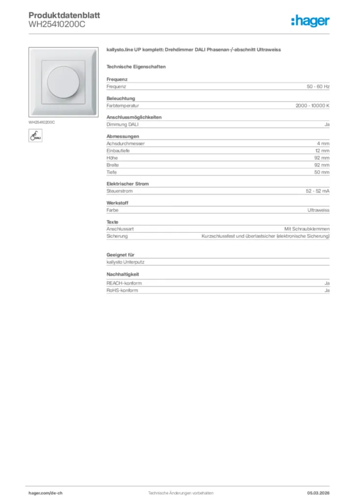 Bild Hager Produktdatenblatt WH25410200C | Hager Schweiz