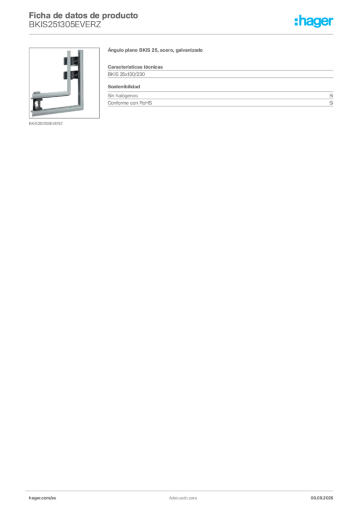 Imagen Hager Ficha de datos de producto BKIS251305EVERZ | Hager España