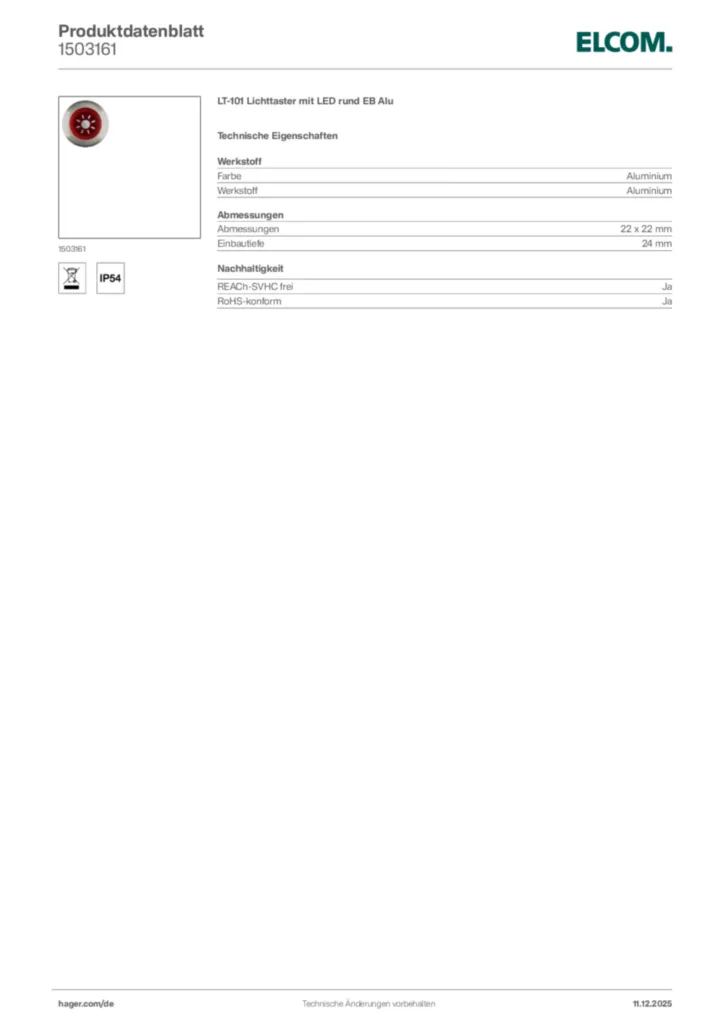 Bild Elcom Produktdatenblatt 1503161 | Hager Deutschland