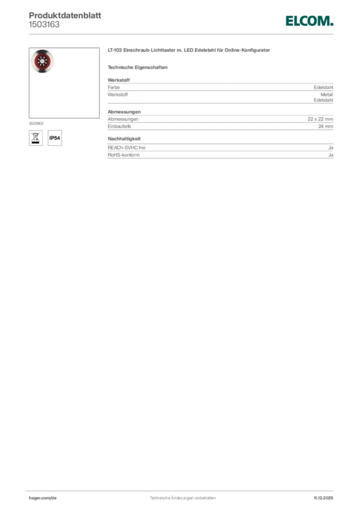 Bild Elcom Produktdatenblatt 1503163 | Hager Deutschland
