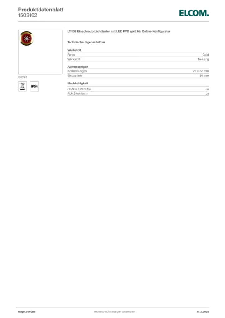 Bild Elcom Produktdatenblatt 1503162 | Hager Deutschland