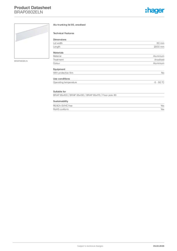 Image Hager Product data sheet BRAP0802ELN  | Hager Africa
