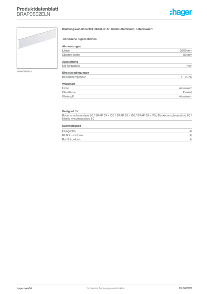 Bild Hager Produktdatenblatt BRAP0802ELN | Hager Deutschland