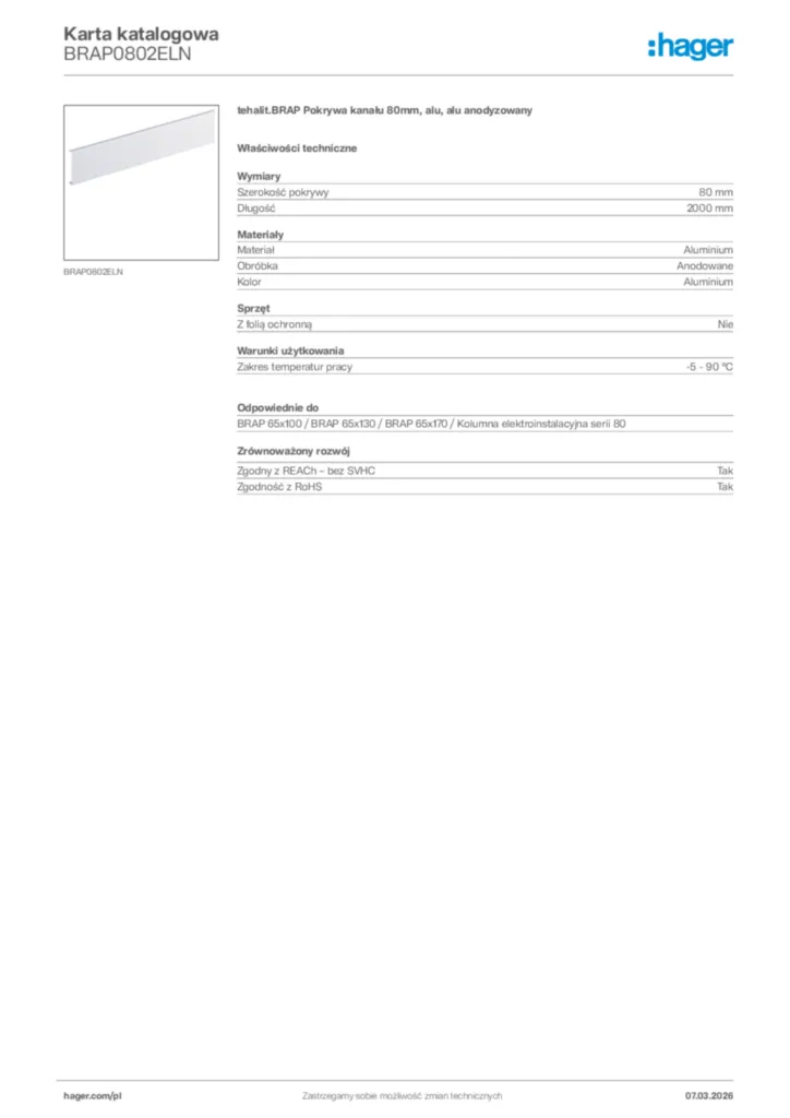 Zdjęcie Hager Karta katalogowa BRAP0802ELN | Hager Polska