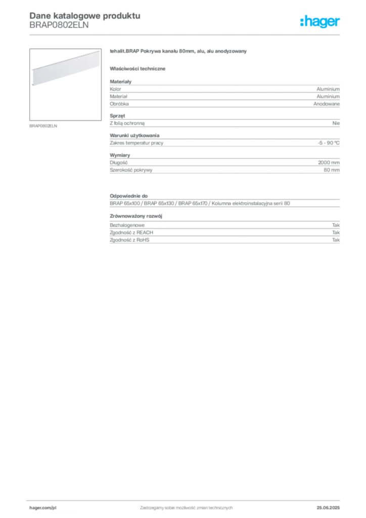 Zdjęcie Hager Dane katalogowe produktu BRAP0802ELN | Hager Polska
