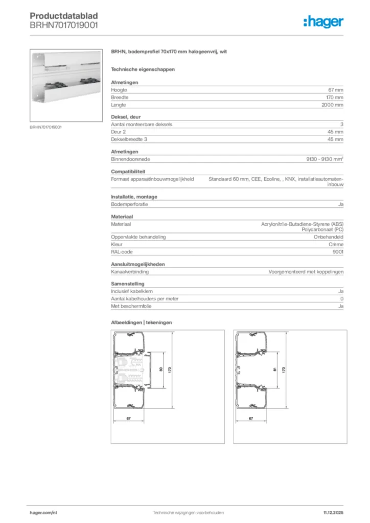 Afbeelding Hager Productdatablad BRHN7017019001 | Hager Nederland