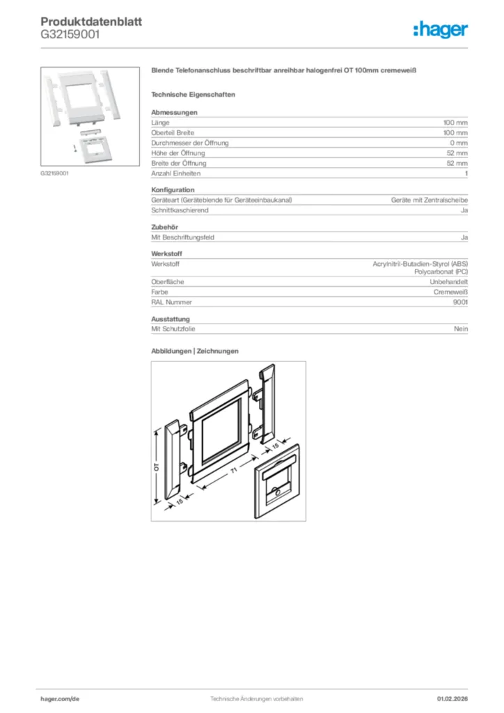 Bild Hager Produktdatenblatt G32159001 | Hager Deutschland