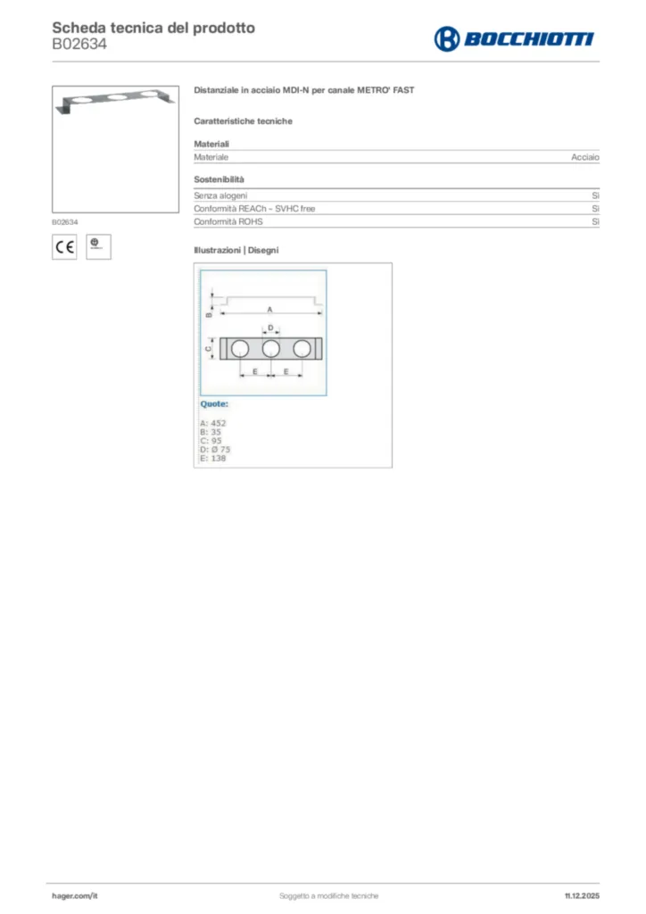 Immagine Bocchiotti Scheda tecnica del prodotto B02634 | Hager Italia