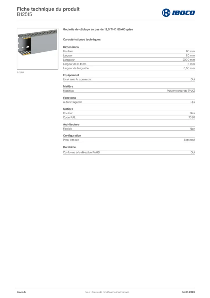 Image Iboco Fiche technique du produit B12515 | Hager France