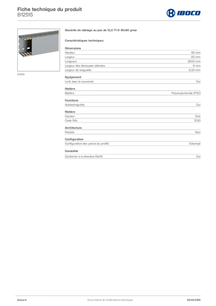 Image Iboco Fiche technique du produit B12515 | Hager France