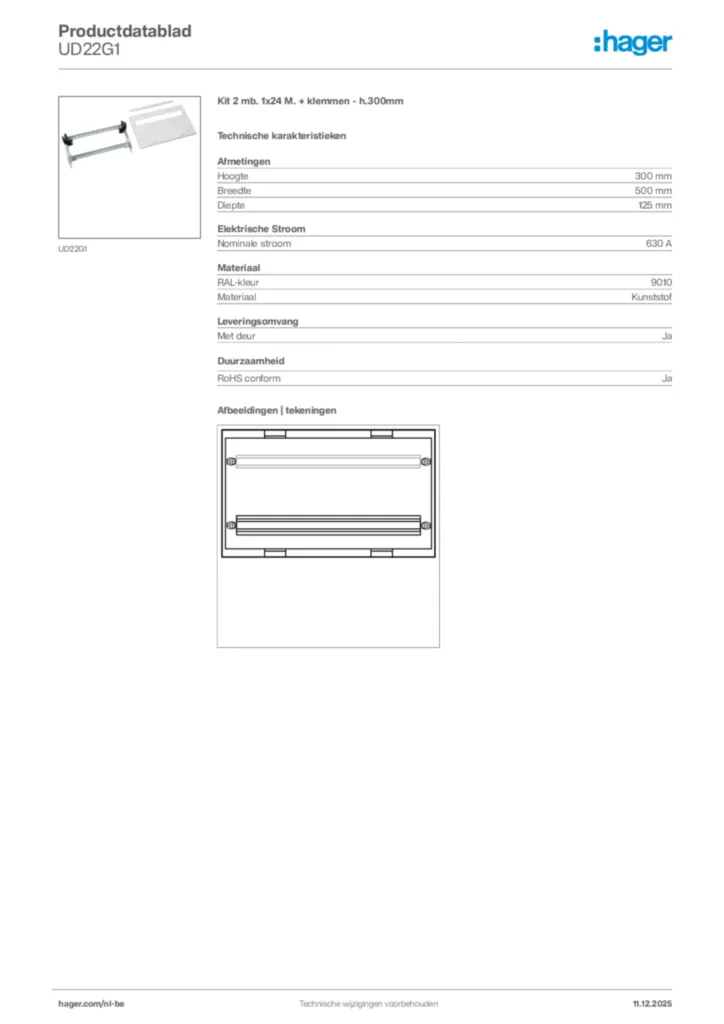 Afbeelding Hager Productdatablad UD22G1 | Hager Belgium