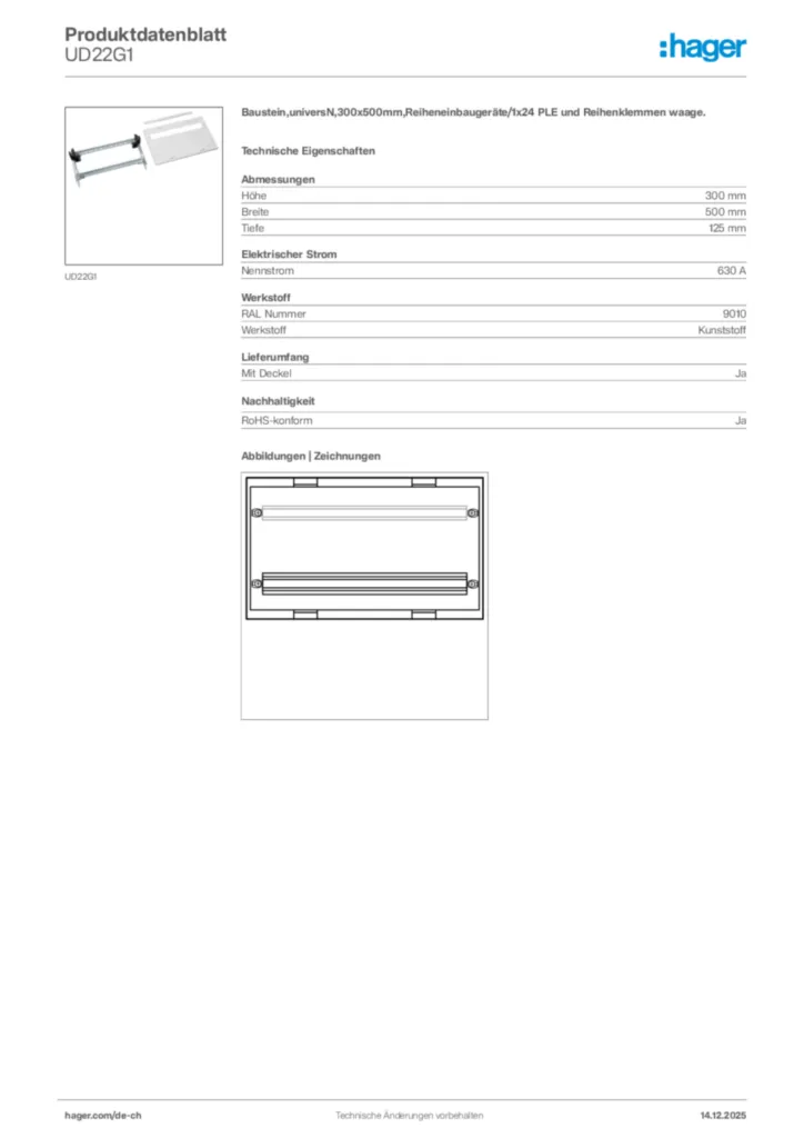 Bild Hager Produktdatenblatt UD22G1 | Hager Schweiz