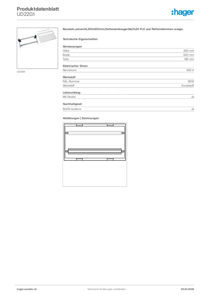 Bild Hager Produktdatenblatt UD22G1 | Hager Schweiz