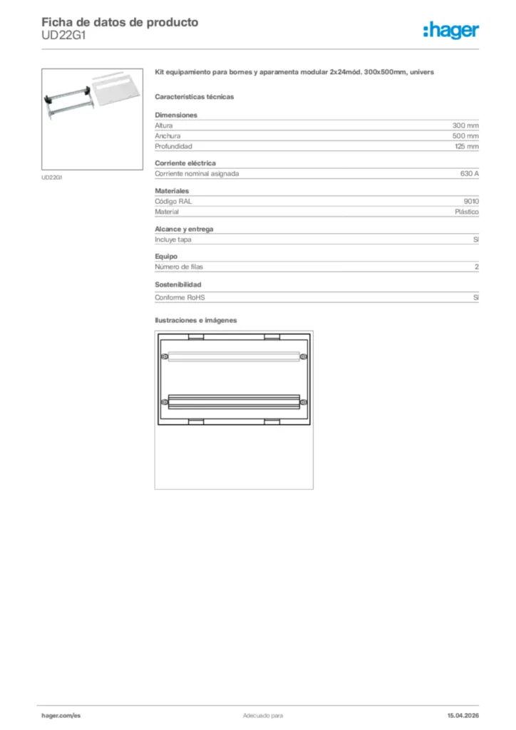 Imagen Hager Ficha de datos de producto UD22G1 | Hager España