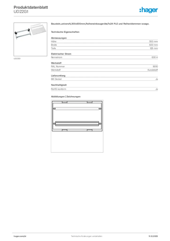 Bild Hager Produktdatenblatt UD22G1 | Hager Deutschland