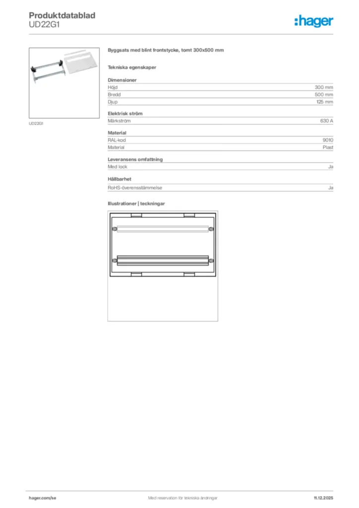 Bild Hager Produktdatablad UD22G1 | Hager Sverige