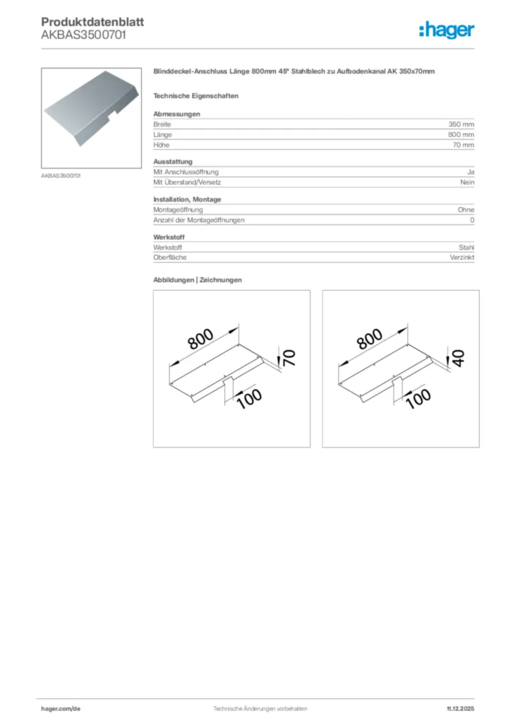 Bild Hager Produktdatenblatt AKBAS3500701 | Hager Deutschland
