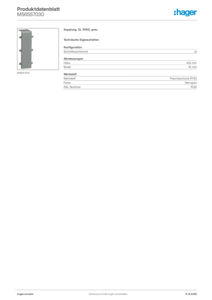 Bild Hager Produktdatenblatt M56557030 | Hager Deutschland