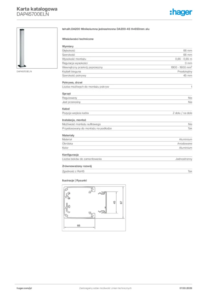 Zdjęcie Hager Karta katalogowa DAP45700ELN | Hager Polska
