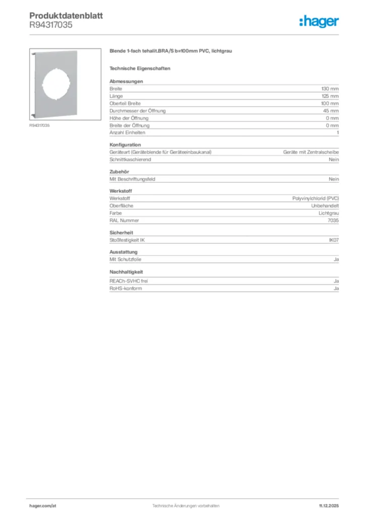 Bild Hager Produktdatenblatt R94317035 | Hager Deutschland