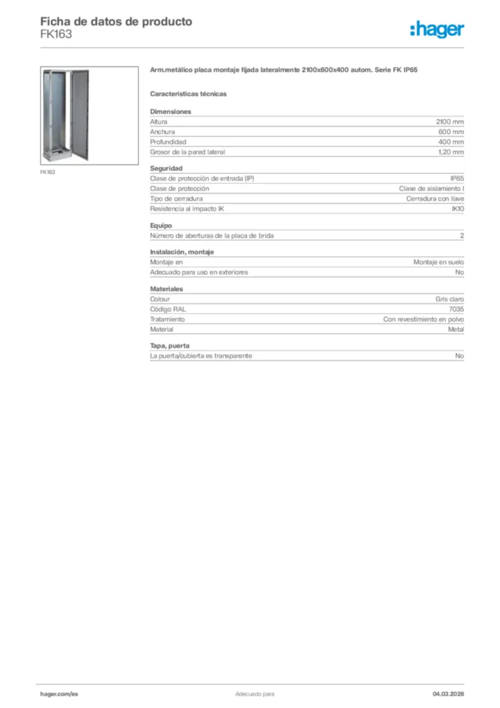 Imagen Hager Ficha de datos de producto FK163 | Hager España