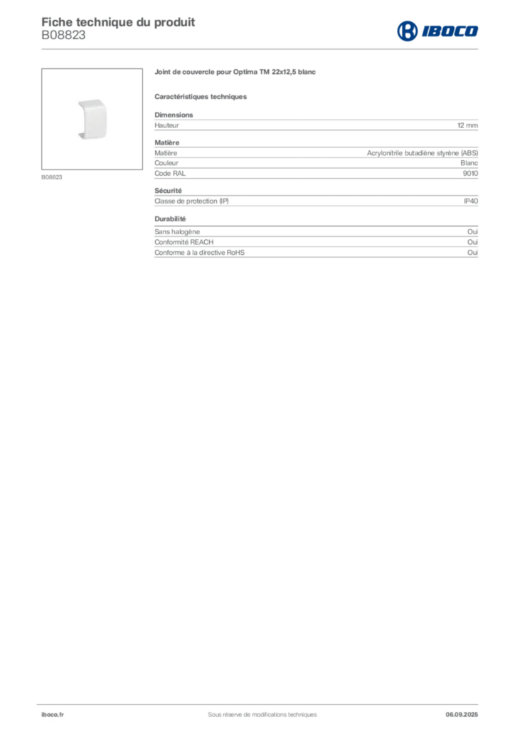 Image Iboco Fiche technique du produit B08823 | Hager France