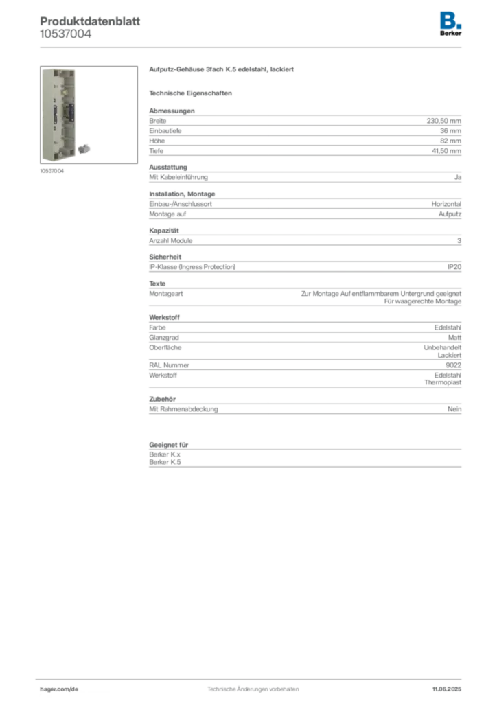Bild Berker Produktdatenblatt 10537004 | Hager Deutschland