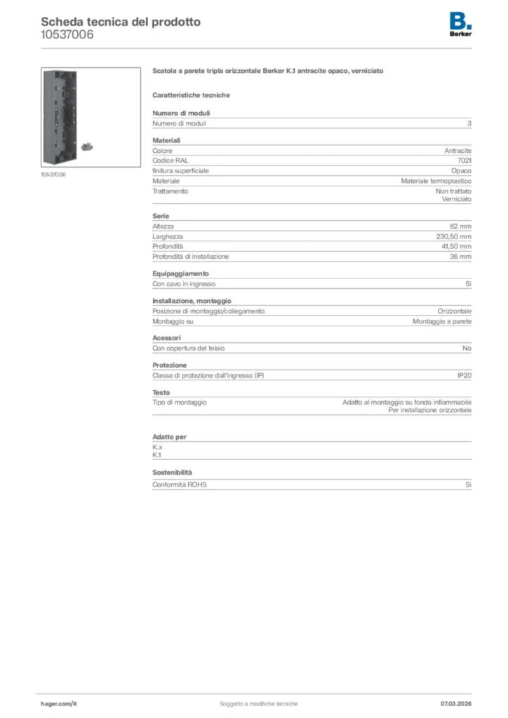 Immagine Berker Scheda tecnica del prodotto 10537006 | Hager Italia