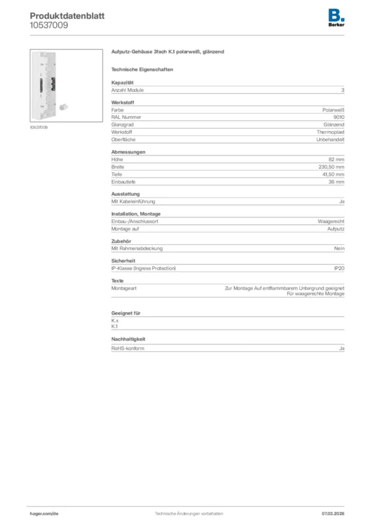 Bild Berker Produktdatenblatt 10537009 | Hager Deutschland