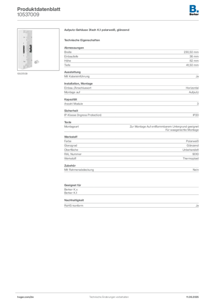 Bild Berker Produktdatenblatt 10537009 | Hager Deutschland