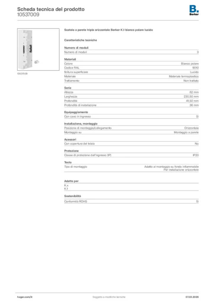 Immagine Berker Scheda tecnica del prodotto 10537009 | Hager Italia