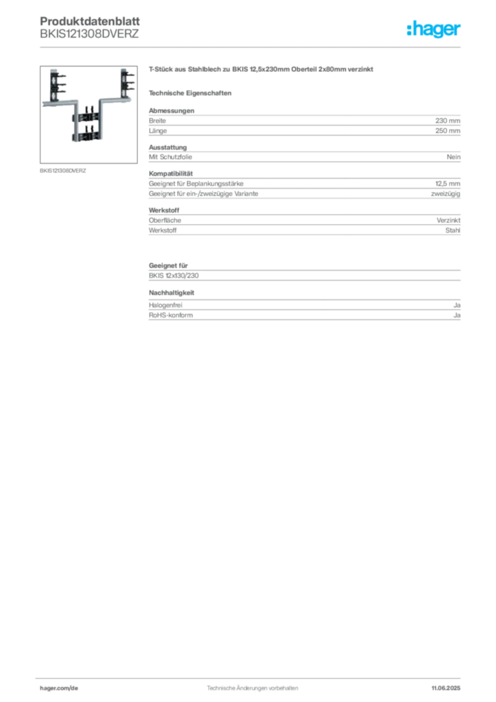 Bild Hager Produktdatenblatt BKIS121308DVERZ | Hager Deutschland