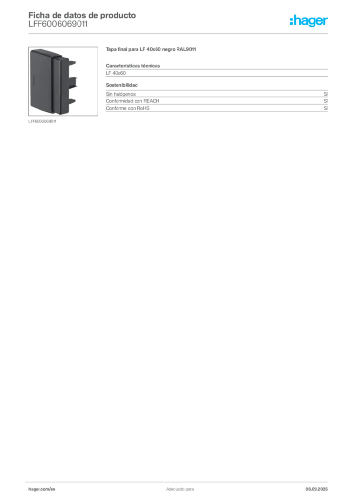 Imagen Hager Ficha de datos de producto LFF6006069011 | Hager España