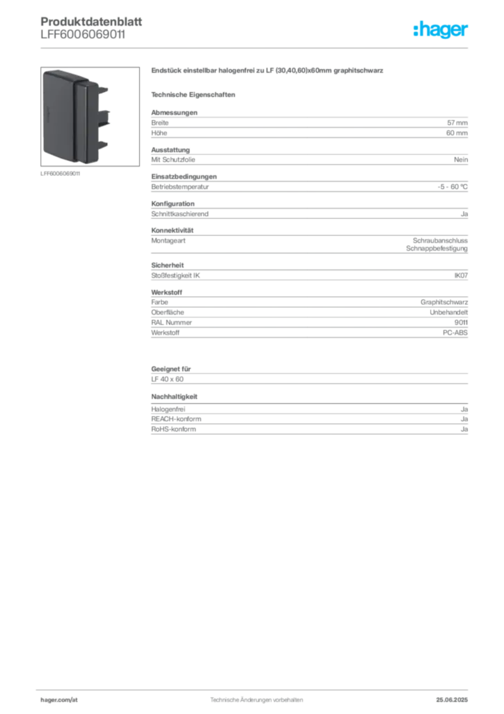 Bild Hager Produktdatenblatt LFF6006069011 | Hager Deutschland