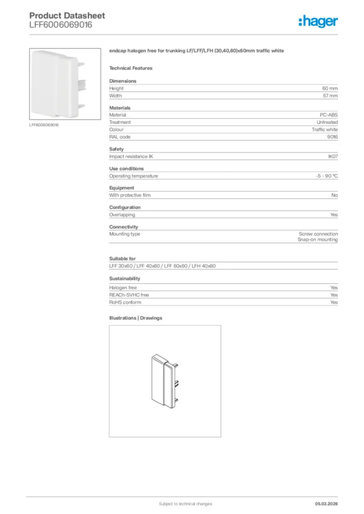 Image Hager Product data sheet LFF6006069016  | Hager Africa