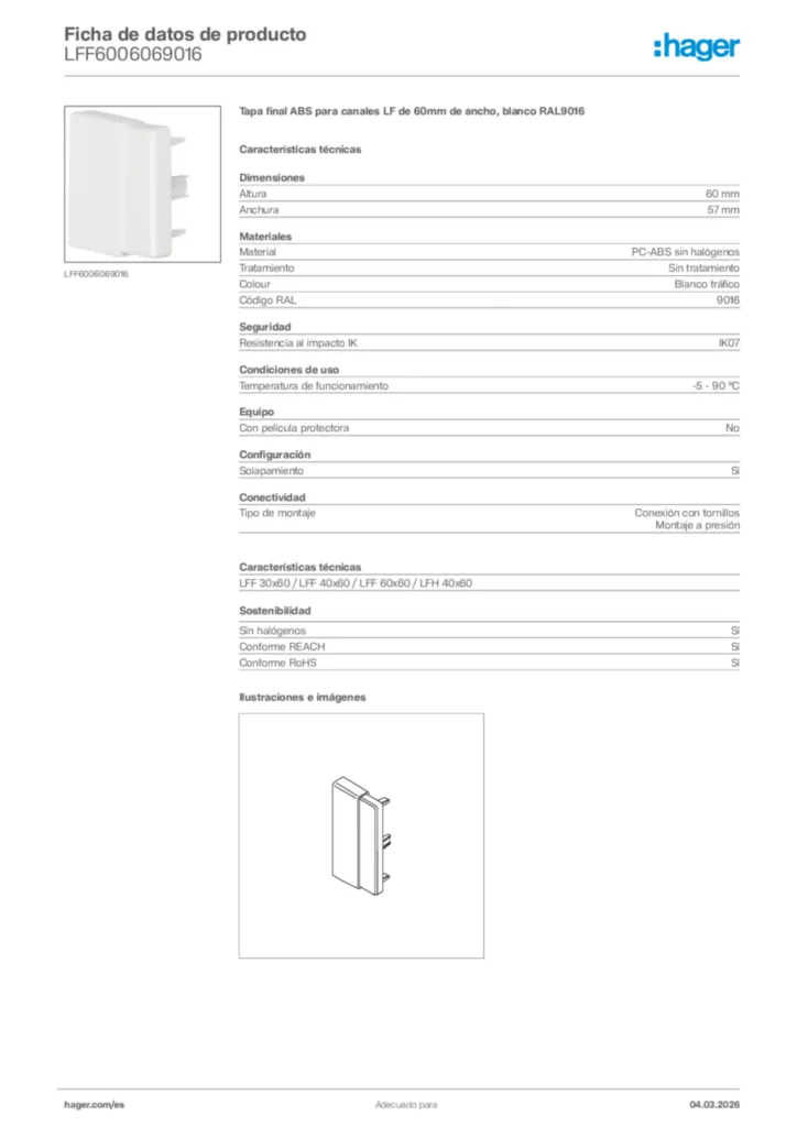 Imagen Hager Ficha de datos de producto LFF6006069016 | Hager España