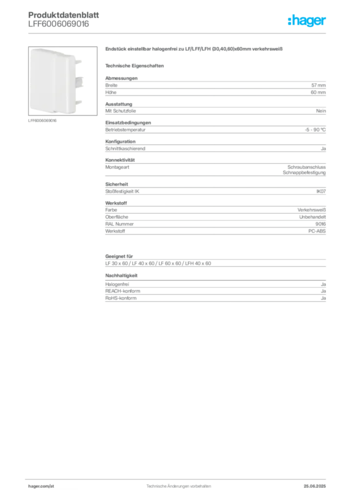 Bild Hager Produktdatenblatt LFF6006069016 | Hager Deutschland