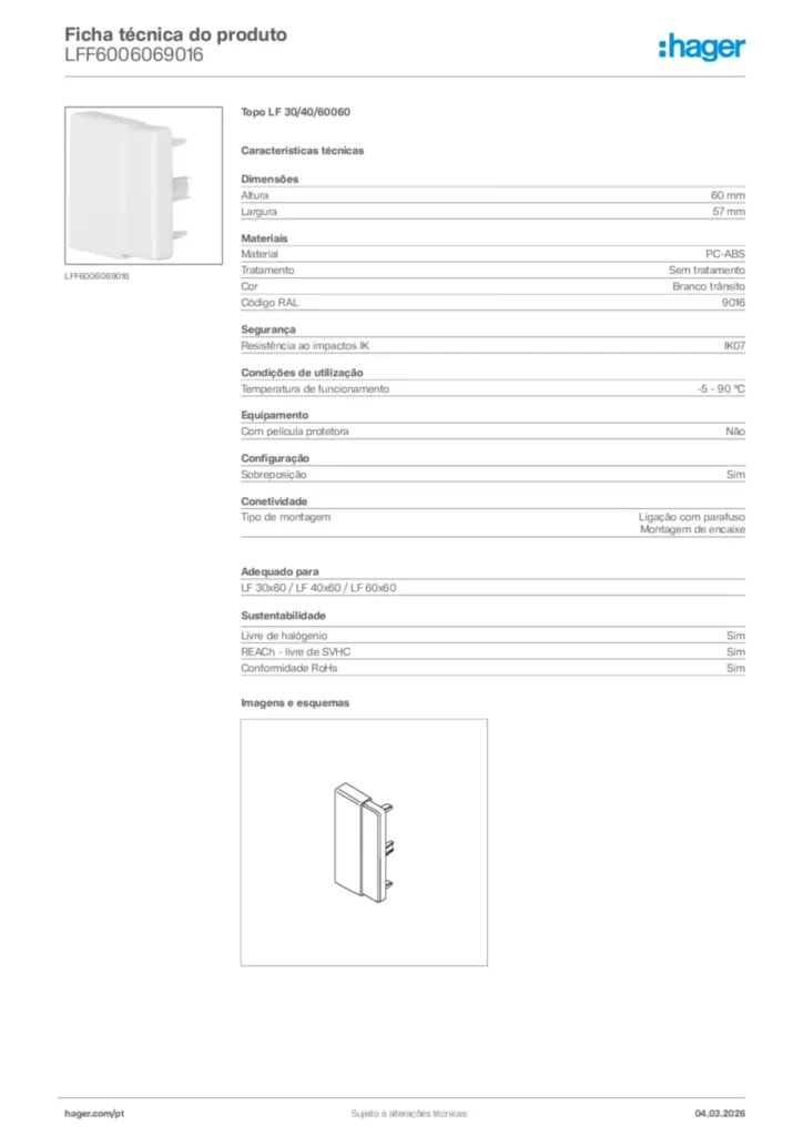 Imagem Hager Ficha técnica do produto LFF6006069016 | Hager Portugal