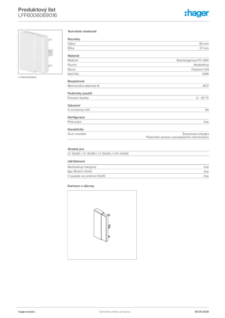 Obrázek Hager Product data sheet LFF6006069016 | Hager
