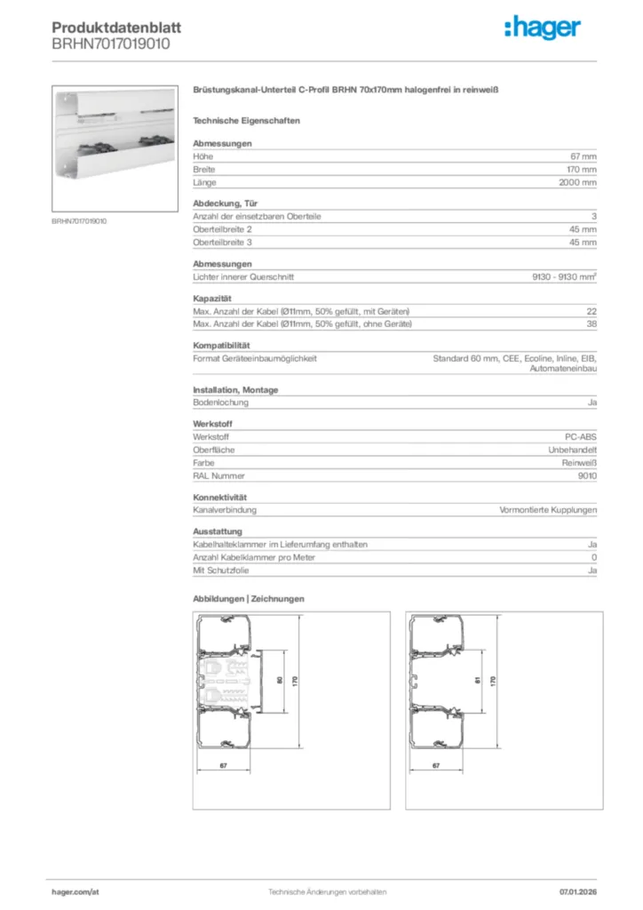 Bild Hager Produktdatenblatt BRHN7017019010 | Hager Deutschland