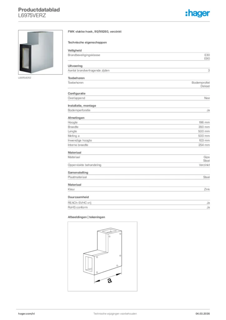 Afbeelding Hager Productdatablad L6975VERZ | Hager Nederland