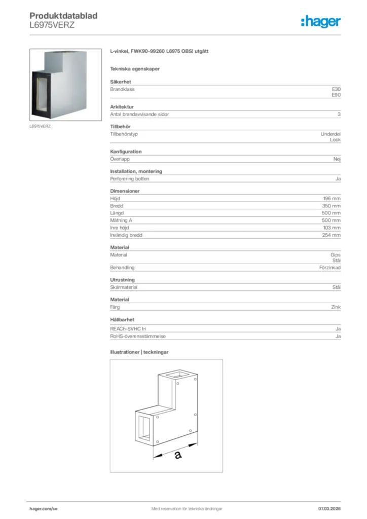 Bild Hager Produktdatablad L6975VERZ | Hager Sverige
